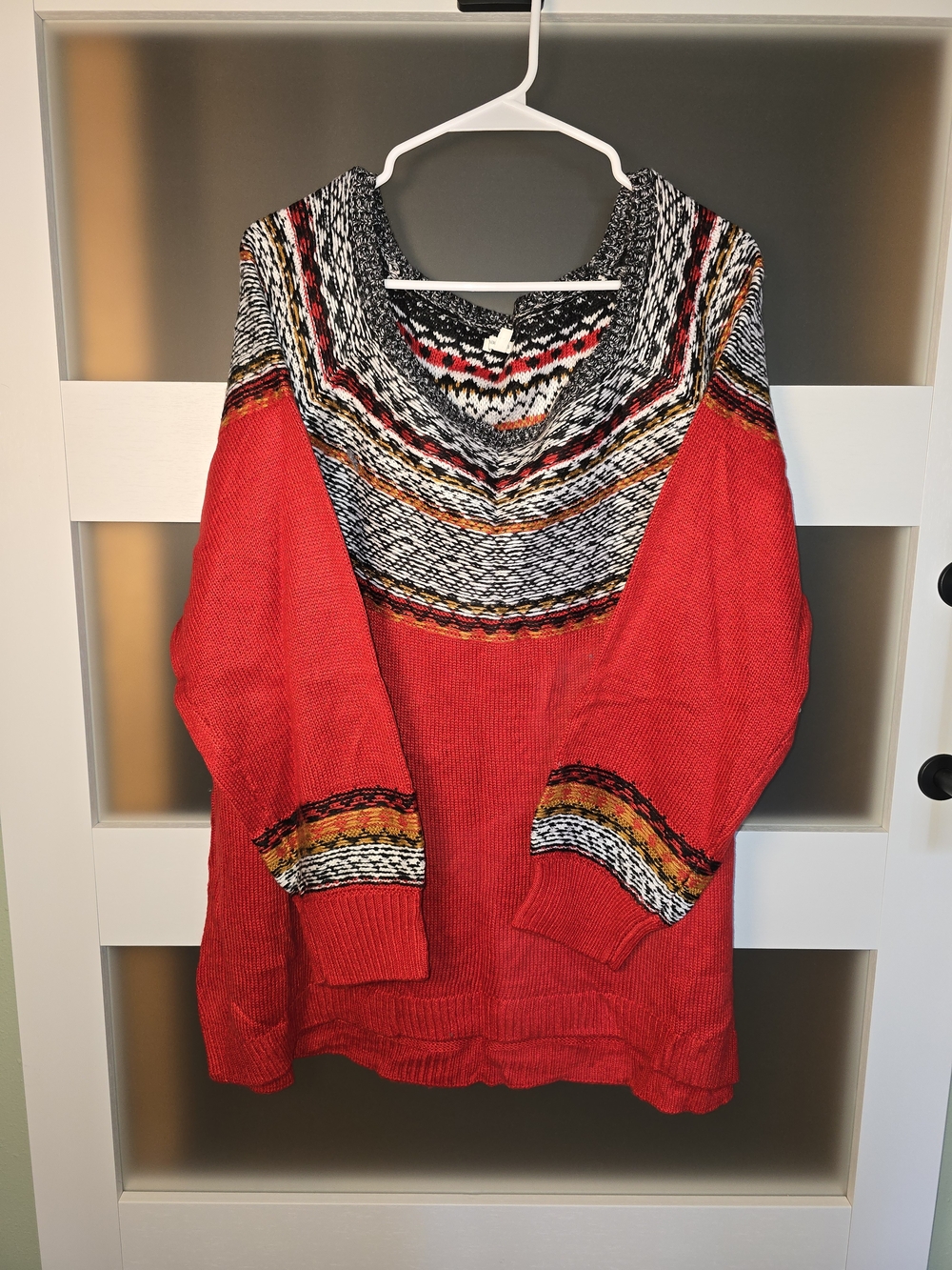 Maurices Red Scoop Neck Patterned Yoke Sweater